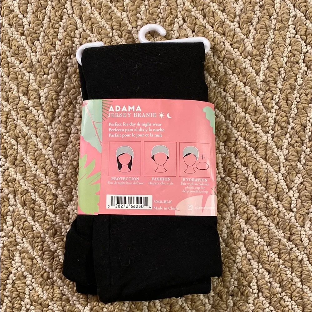 New Adama Black Satin Lined Jersey Beanie For Hair Protection - Picture 2 of 2